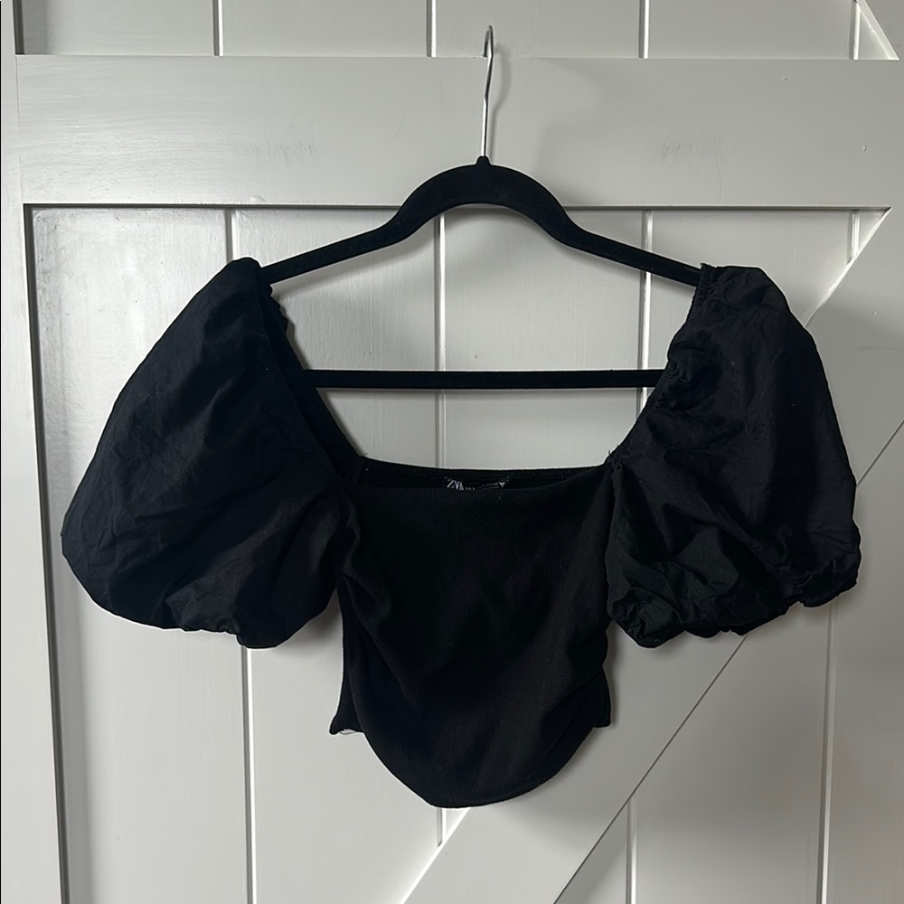 Zara Puff Sleeve Black crop top - Picture 4 of 11